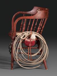 An American Trompe l'Oeil Painted Pony Express and General George Custer Armchair