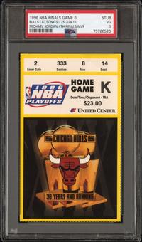 A June 16, 1996 Michael Jordan Chicago Bulls NBA Championship Game 6 Title Clinching Ticket (Father's Day Game, Jordan's Fourth Championship (PSA 3 VG)