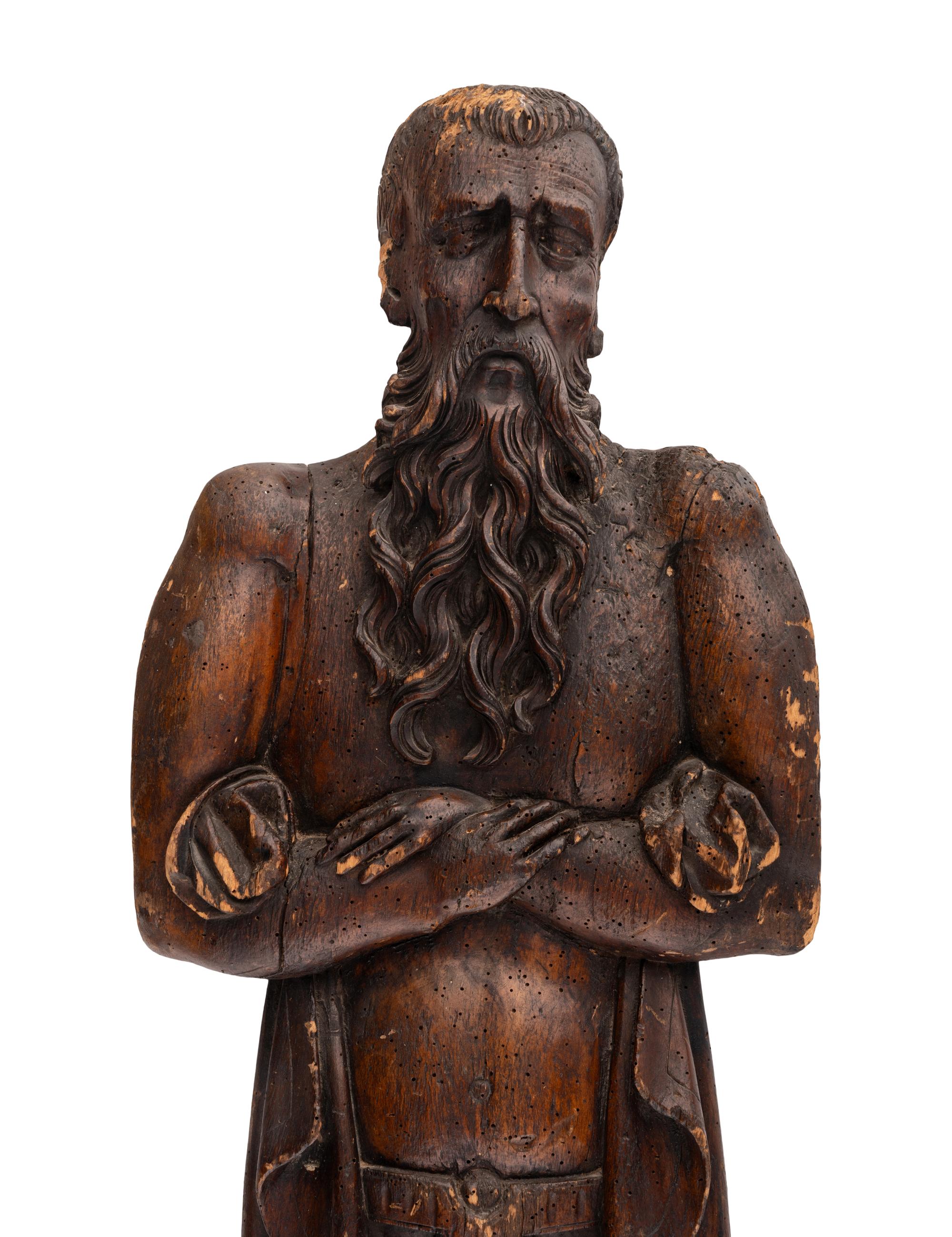 A Northern European Carved Fruitwood Figural Architectural Element