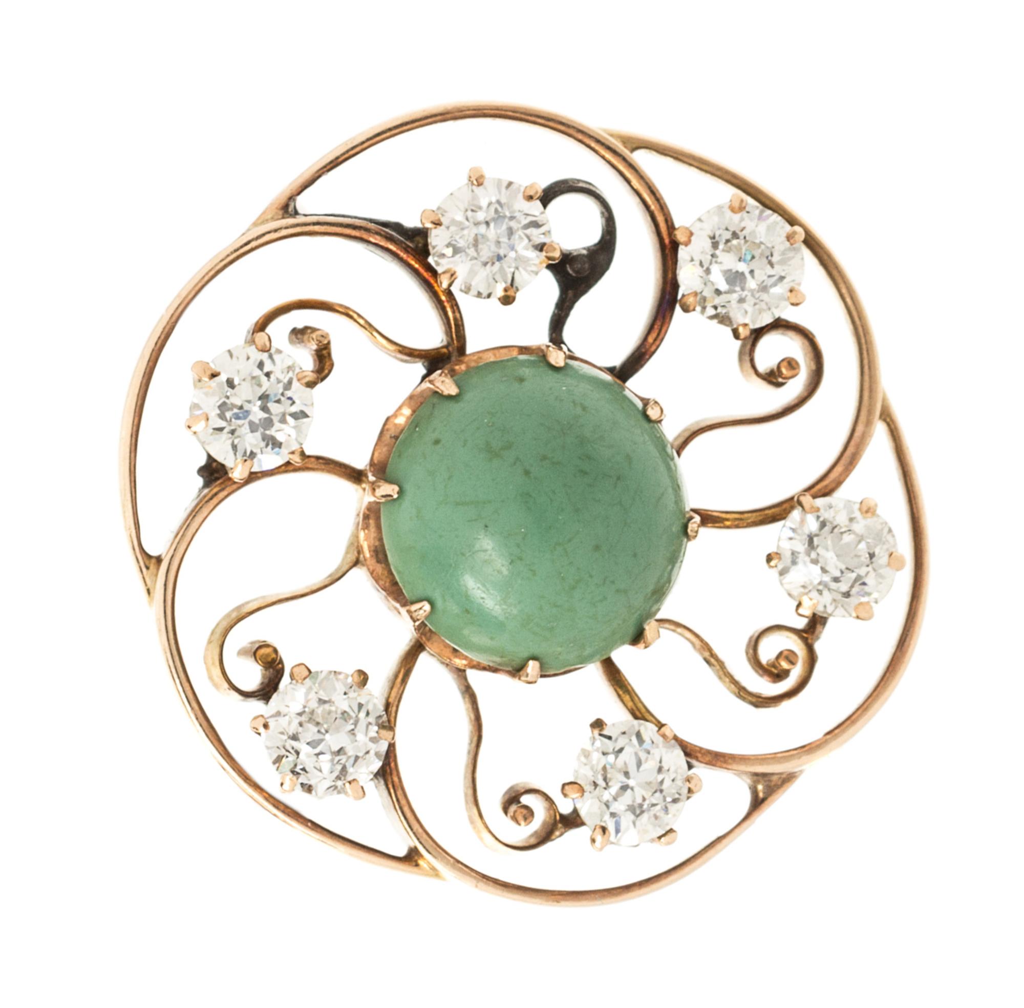 A Yellow Gold, Turquoise and Diamond Pendant Brooch, Circa 1900, 3.20 dwts.