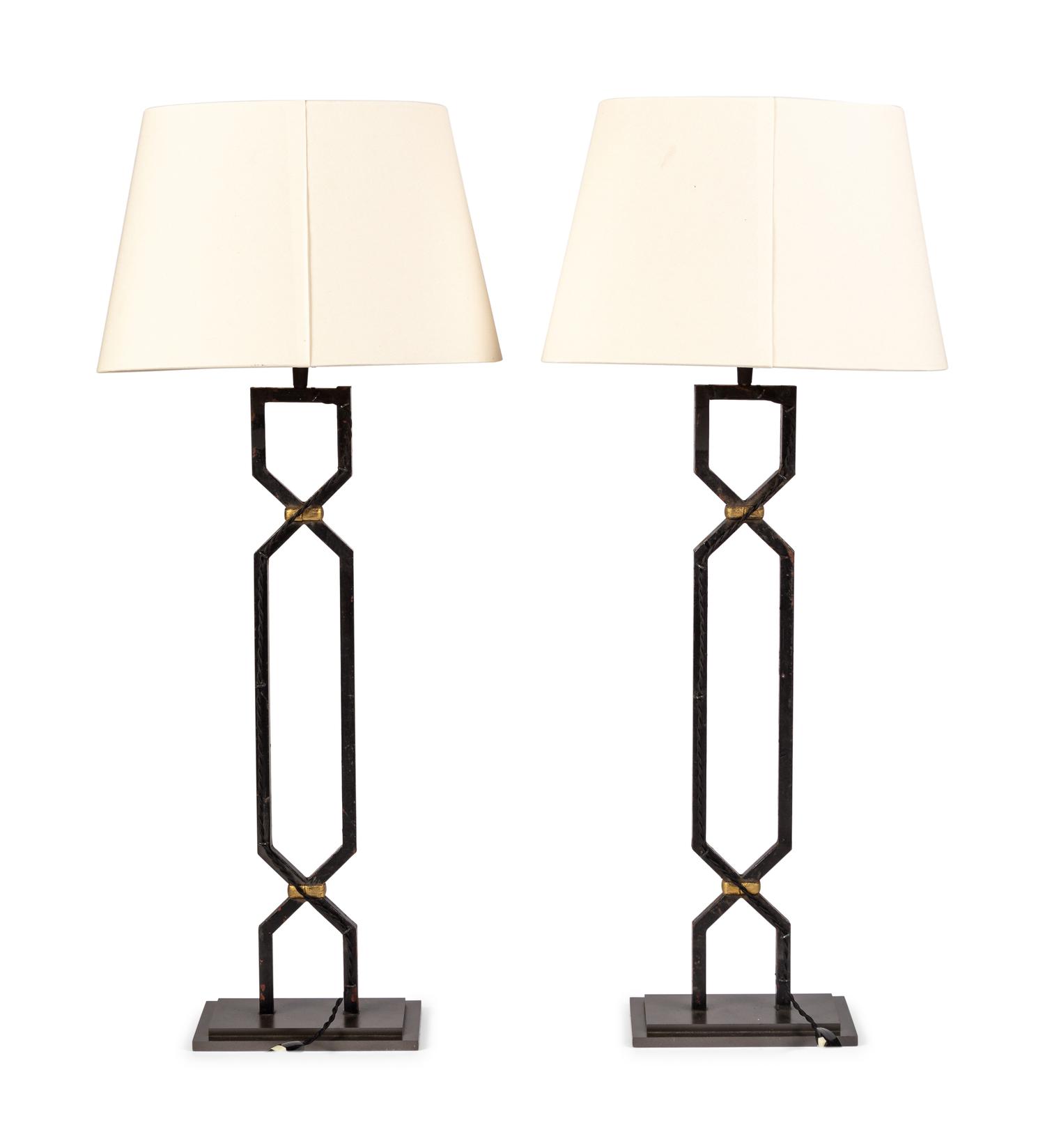 A Pair of Patinated Metal Table Lamps