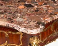 A Louis XV Style Gilt Bronze Mounted Mahogany Marble-Top Salon Table
