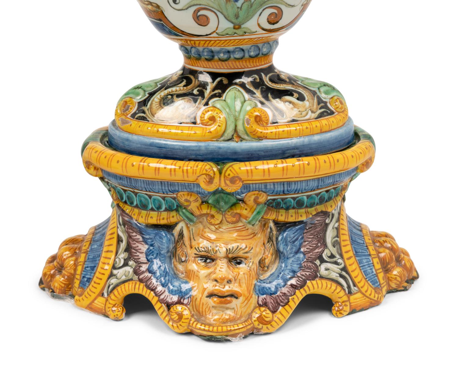 A Pair of Italian Majolica Urns