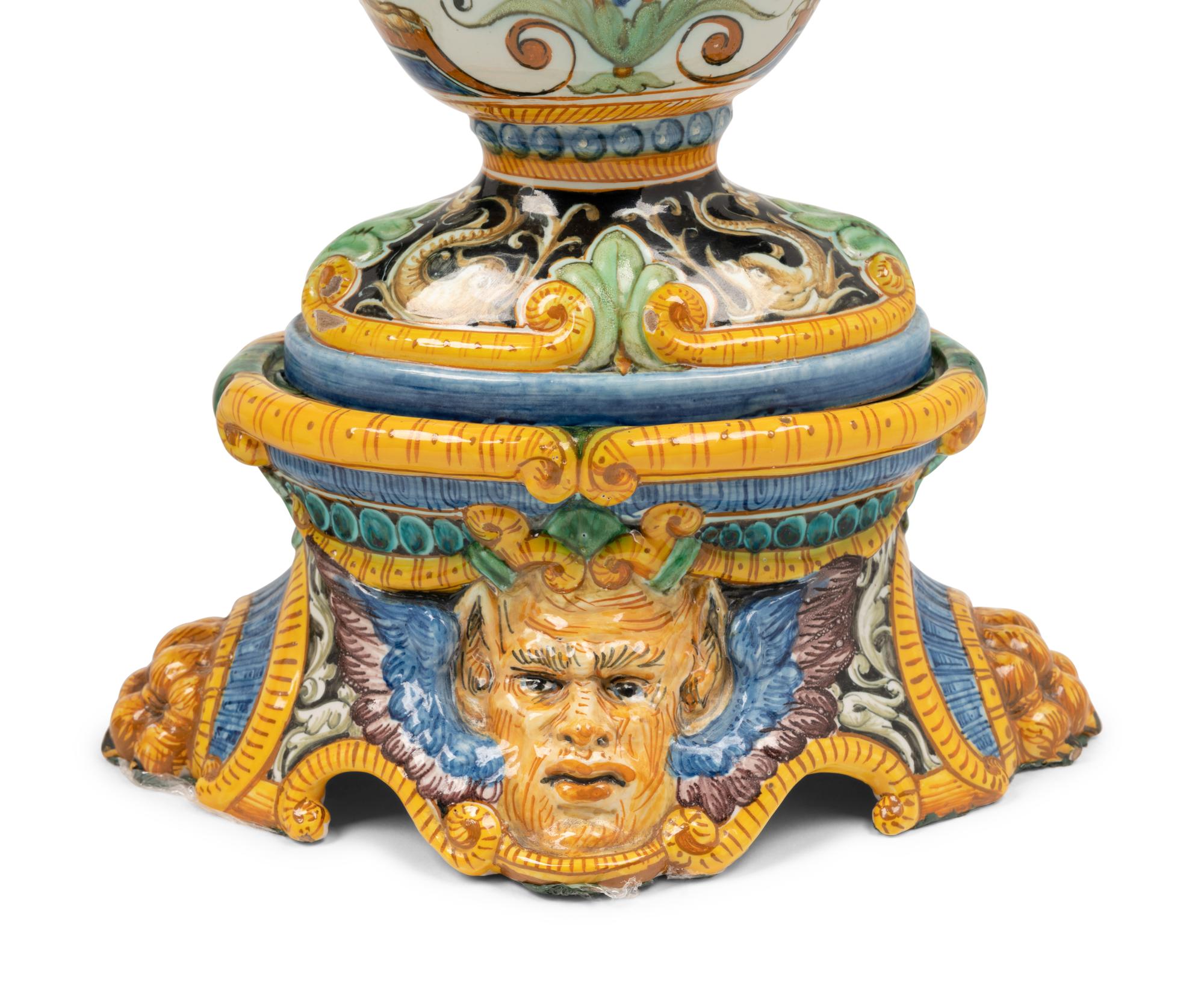 A Pair of Italian Majolica Urns