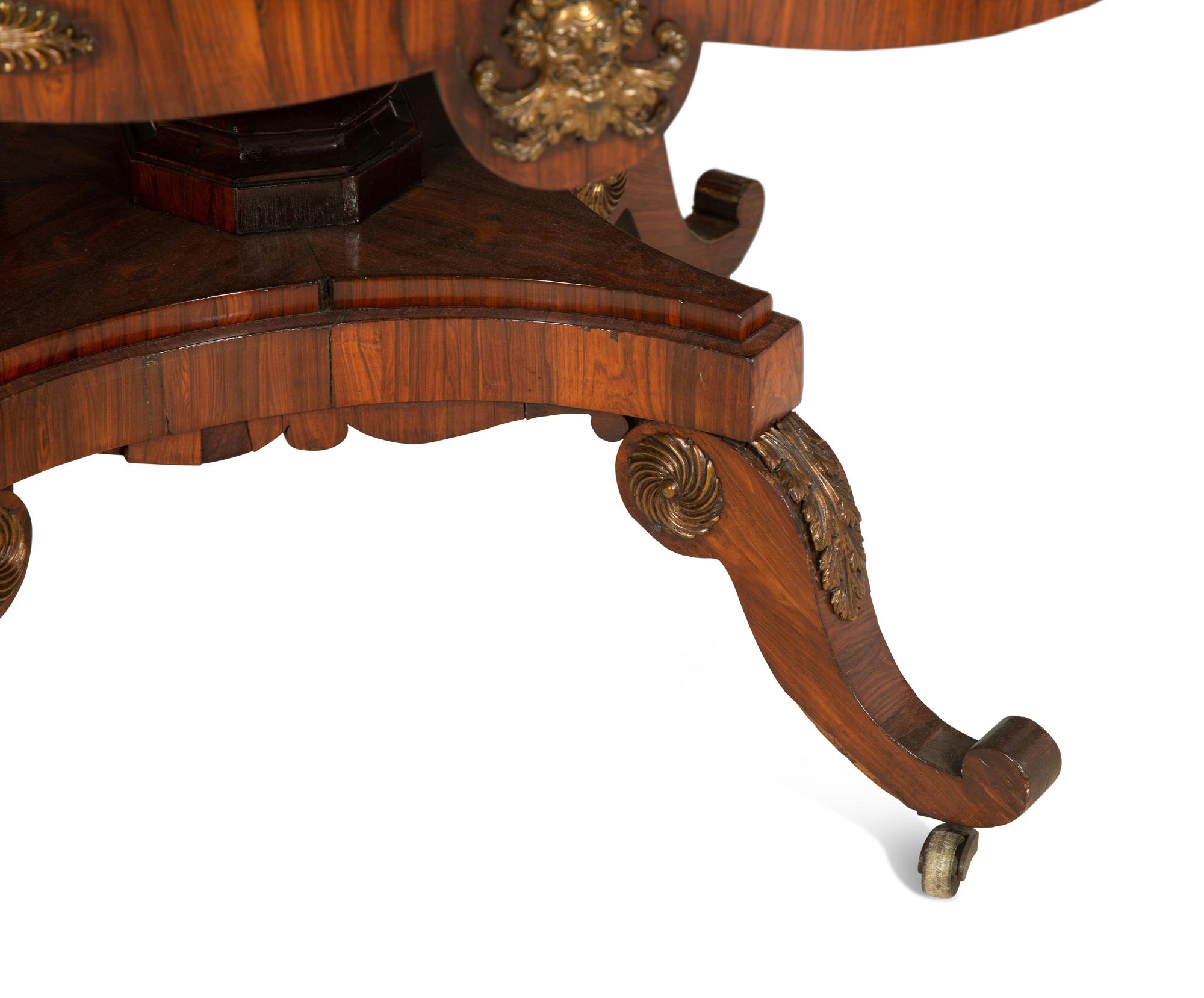 An Empire Gilt Metal Mounted Rosewood and Cross-Banded Burlwood Breakfast Table