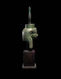 An Egyptian Bronze Bust of Hathor with Bone Inlay