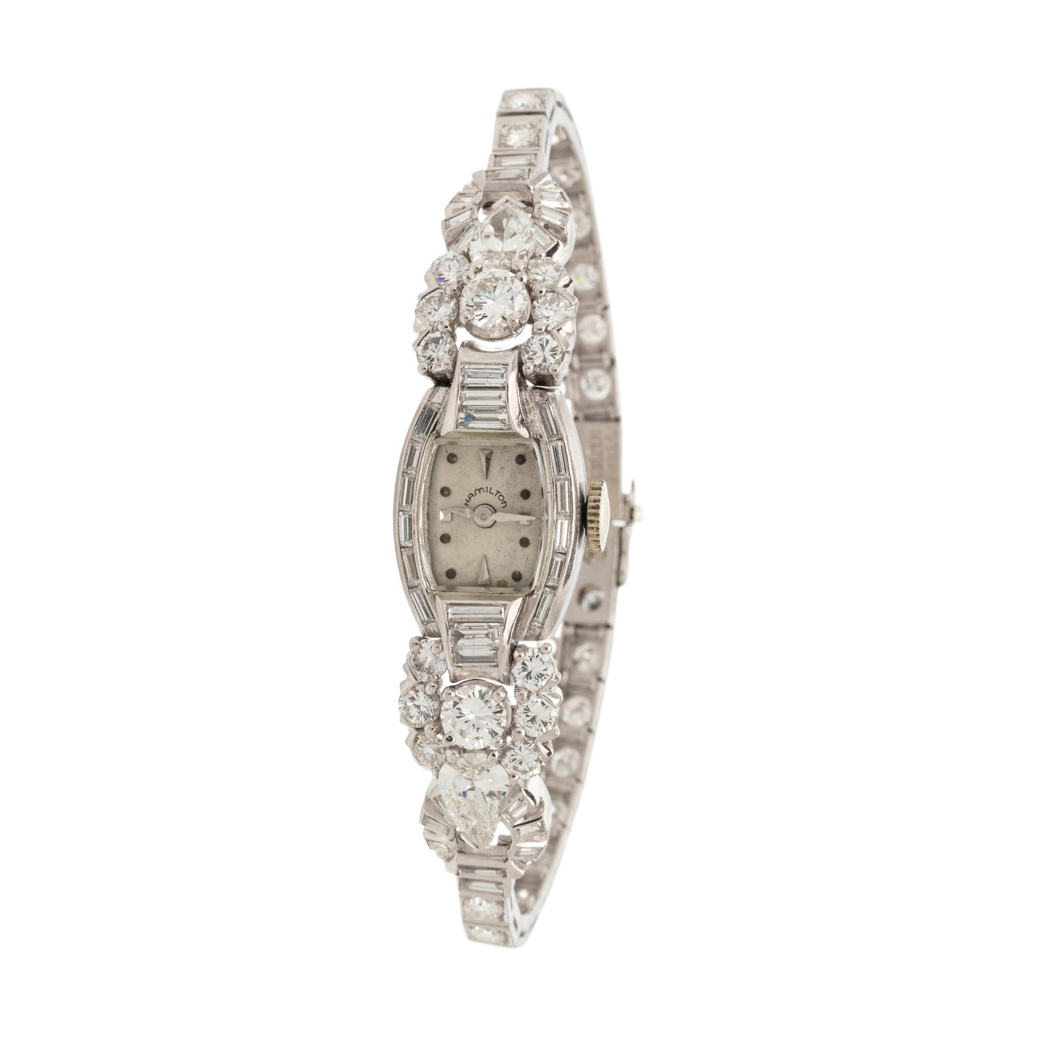 HAMILTON, PLATINUM AND DIAMOND WRISTWATCH