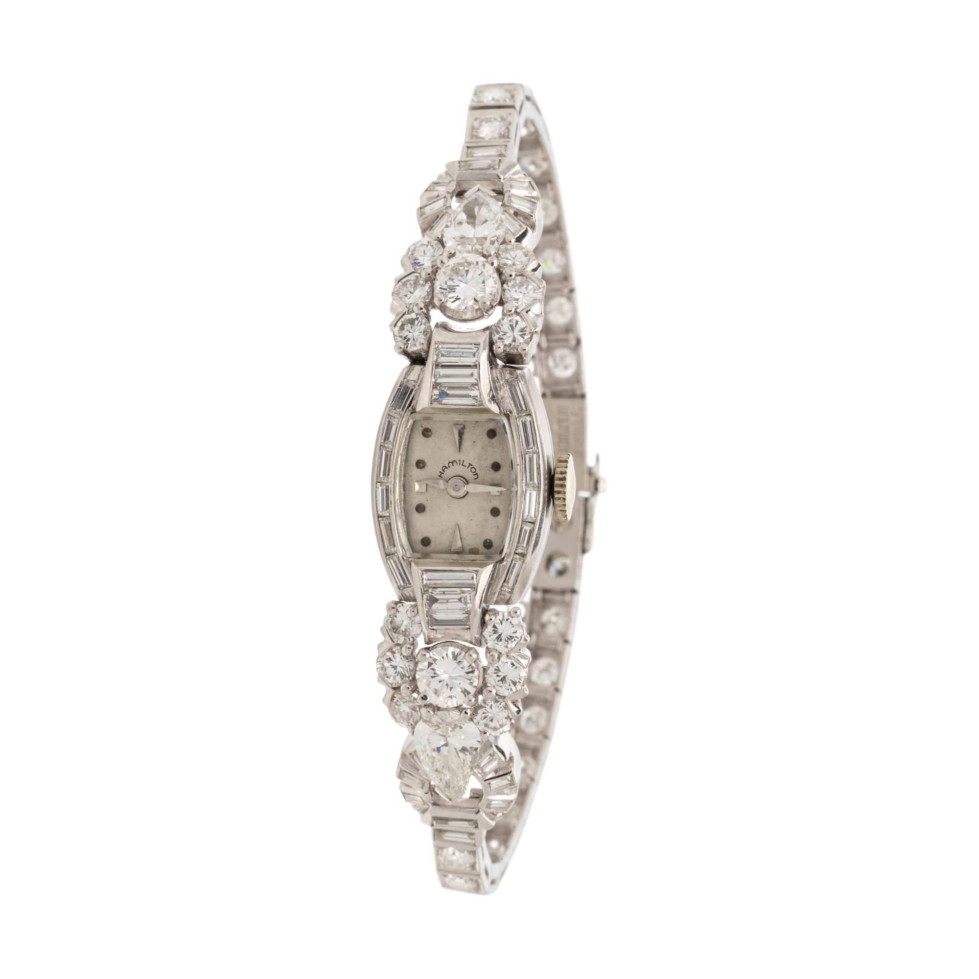 HAMILTON, PLATINUM AND DIAMOND WRISTWATCH
