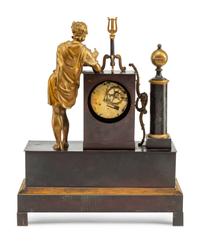 A Louis Philippe Gilt and Patinated Bronze Figural Mantel Clock