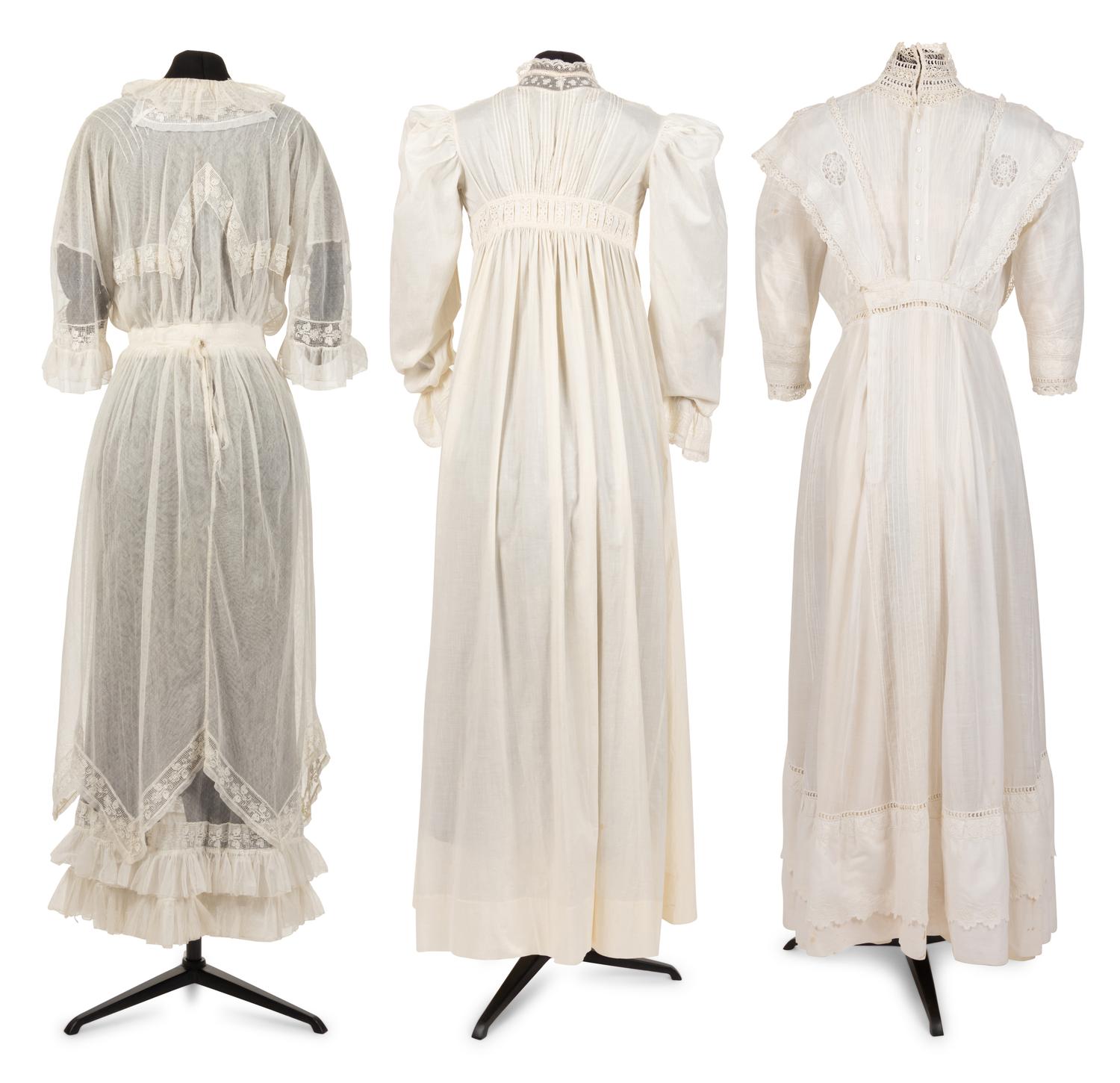 Six Edwardian Cotton Dresses: Three Day Dresses, Three Bed Jackets and Night Gowns, 1910s