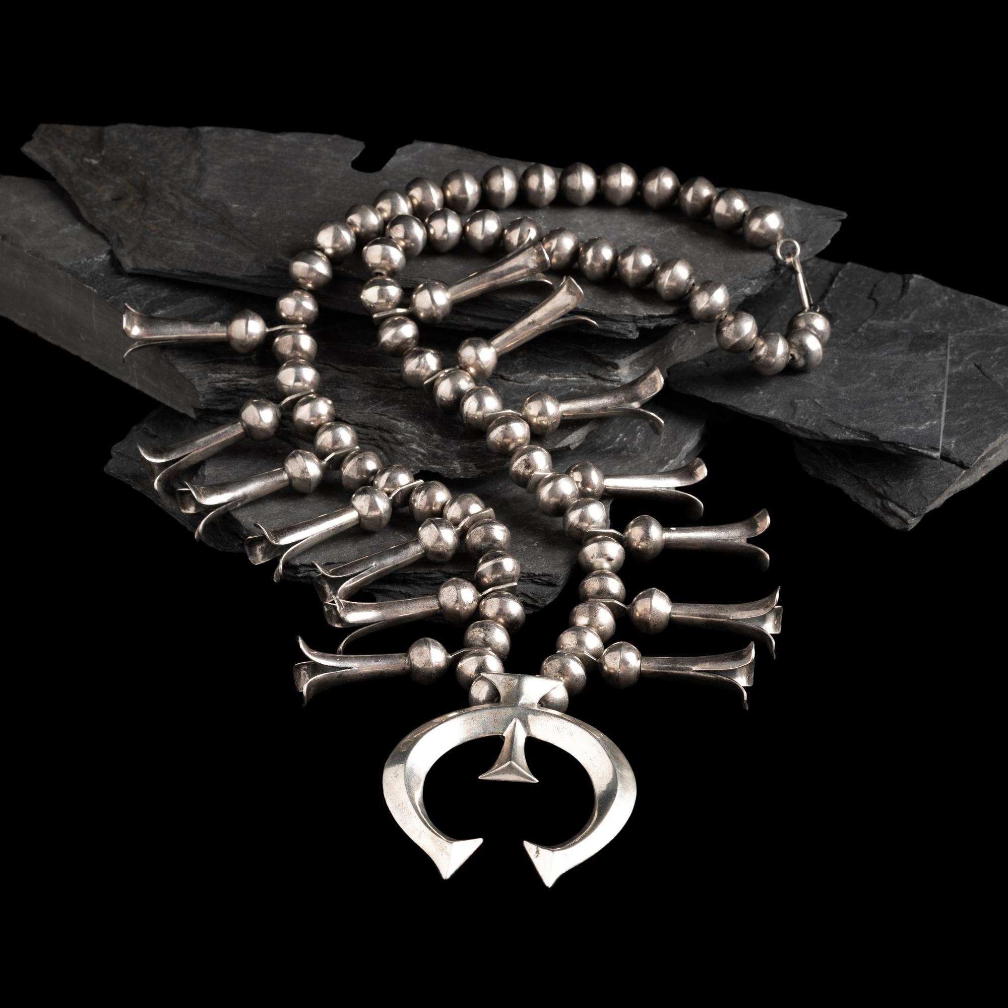 Navajo Silver Squash Blossom Necklace