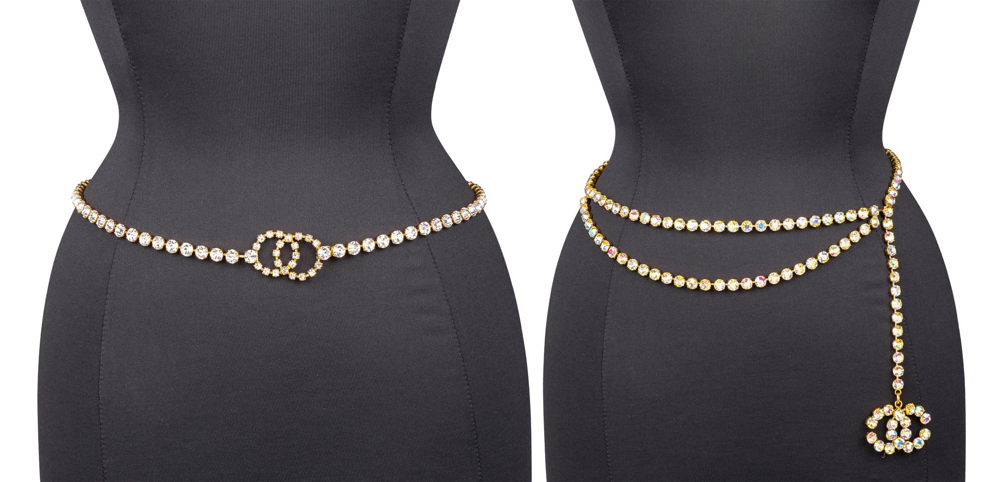 Chanel, Two Rhinestone Chain Belts, 1995