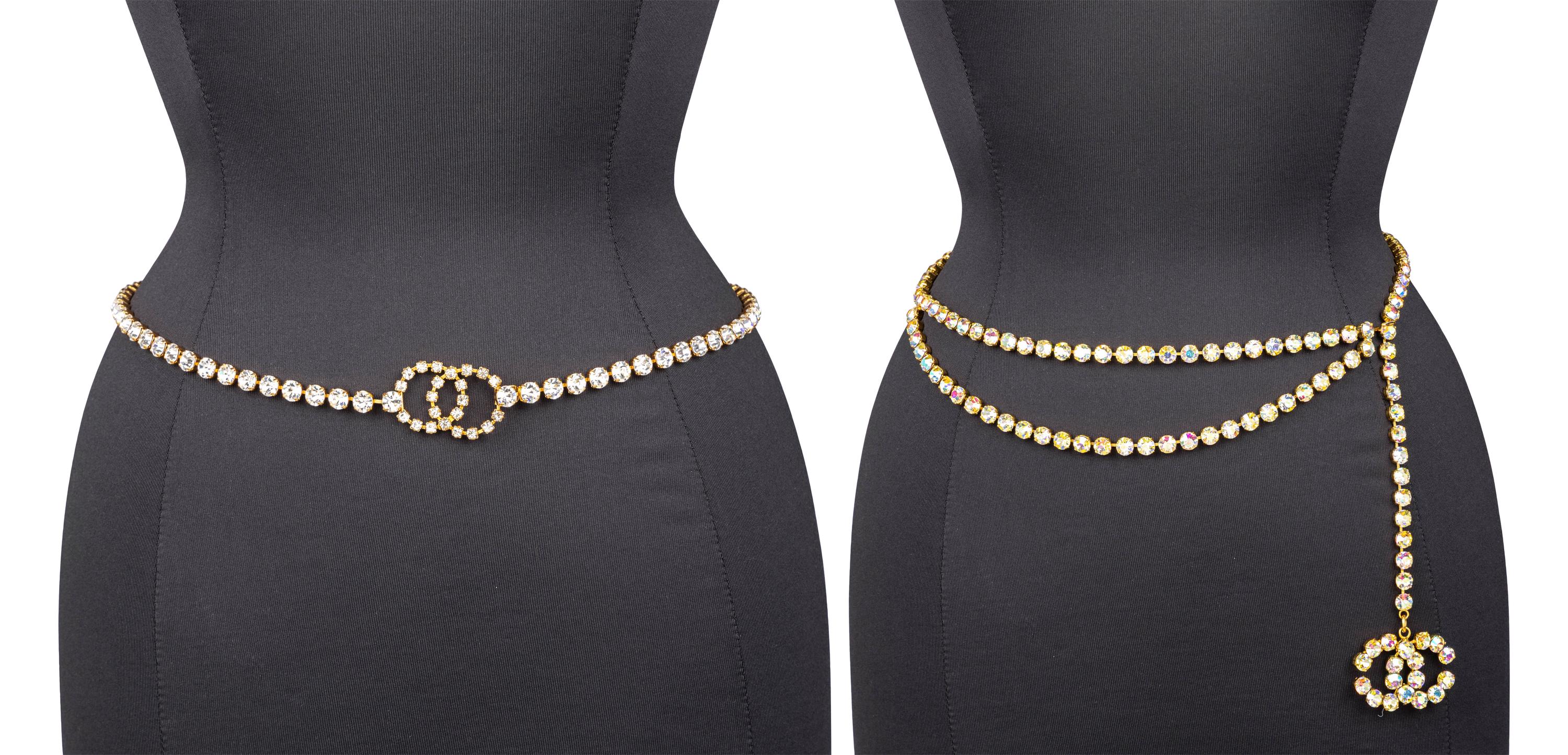 Chanel, Two Rhinestone Chain Belts, 1995