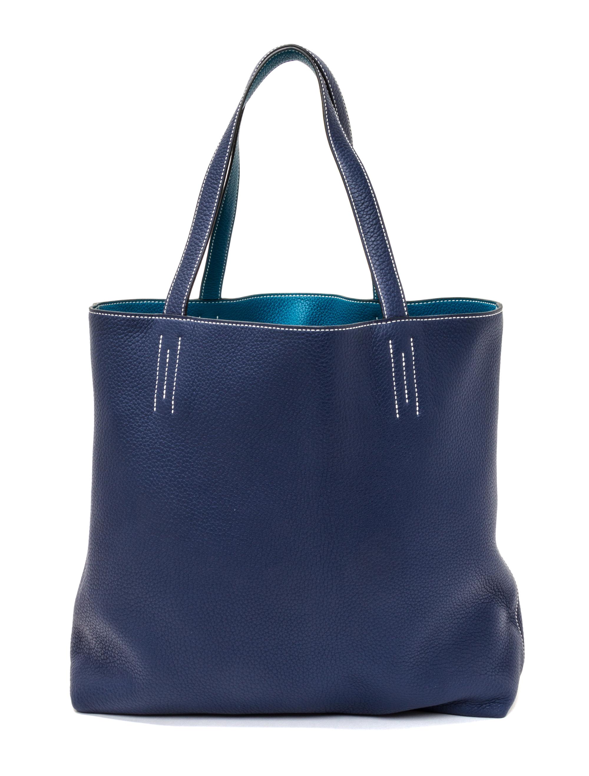 An Hermes Bleu Izmir/Bleu Sapphire 45cm Taurillon Clemence Double Sens Tote, 17.5" x 15.5" x 5".