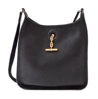 An Hermes Black Leather Vespa Bag, 11" x 11" x 3"; Strap drop: 18.5".