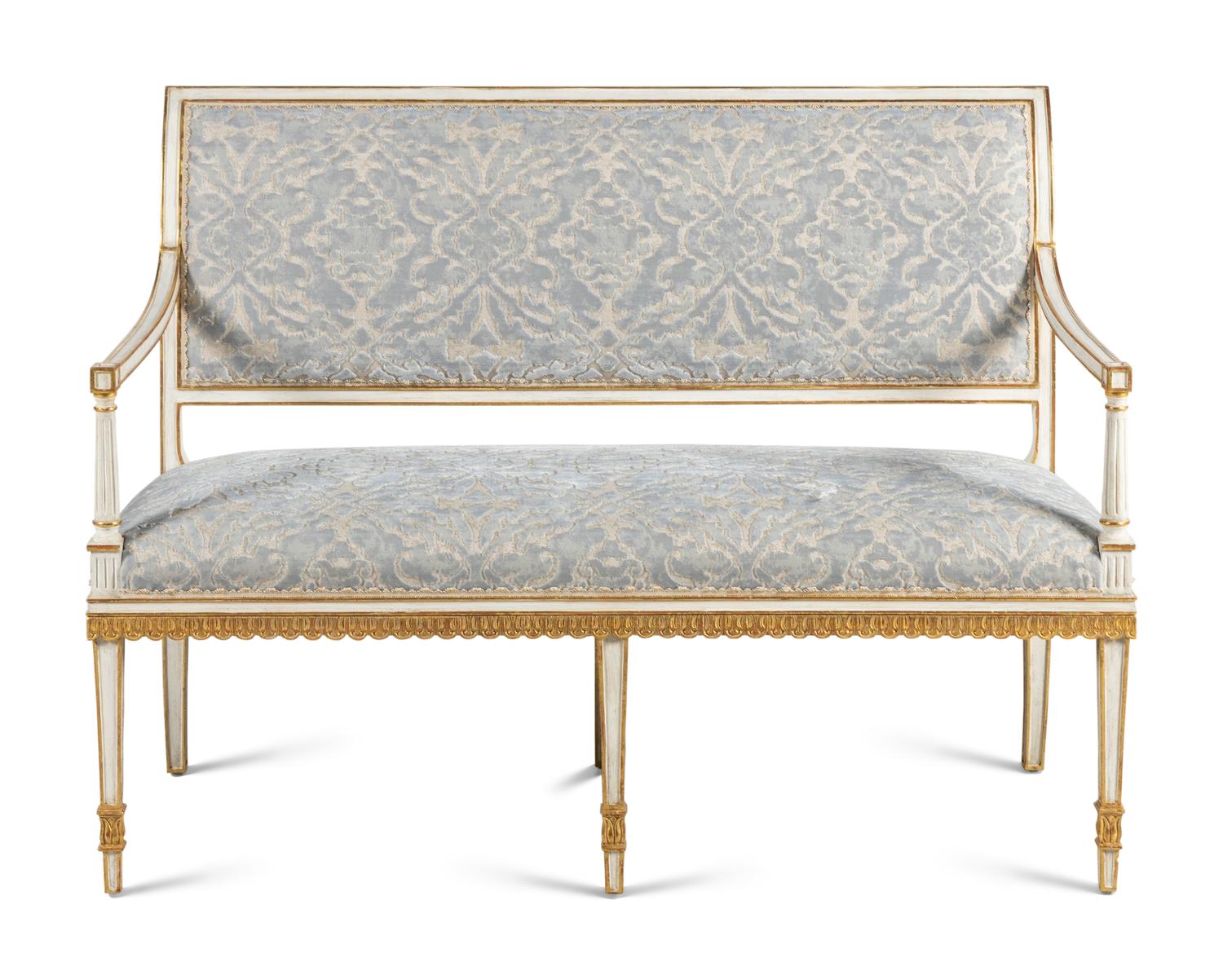 A Neoclassical Style Painted and Parcel Gilt Settee