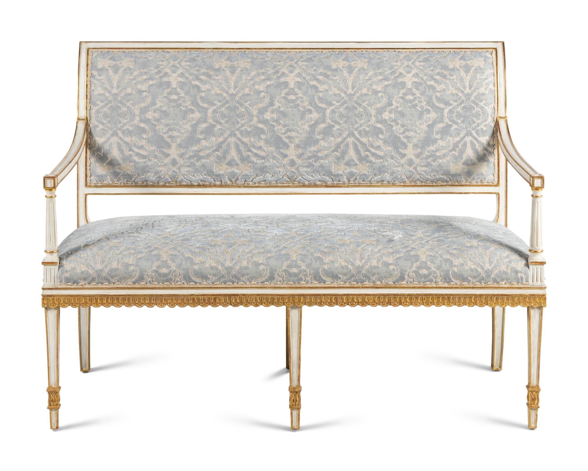 A Neoclassical Style Painted and Parcel Gilt Settee