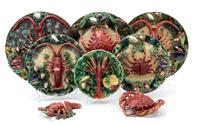A Group of Palissy Style Trompe L'Oeil Majolica Plates Diameter of largest 13 inches. — 20TH CENTURY