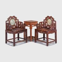 A Pair of Marble Inset Hardwood Armchairs and A Hardwood Side Table