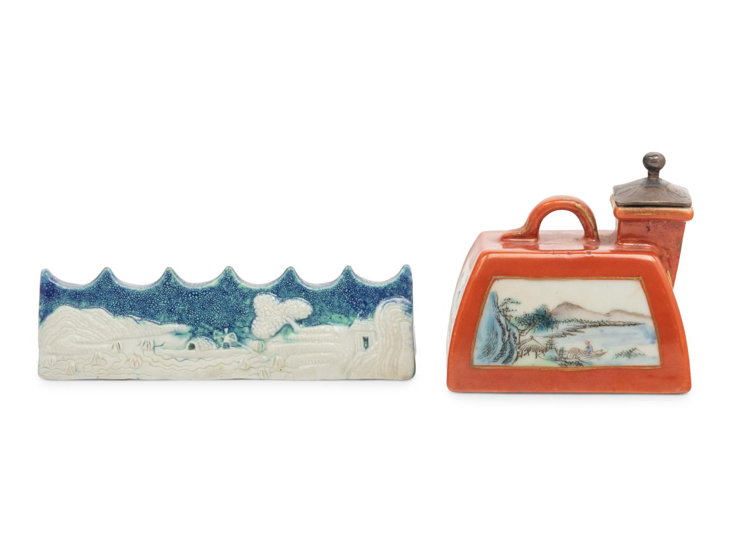 Two Chinese Porcelain Scholar's Objects