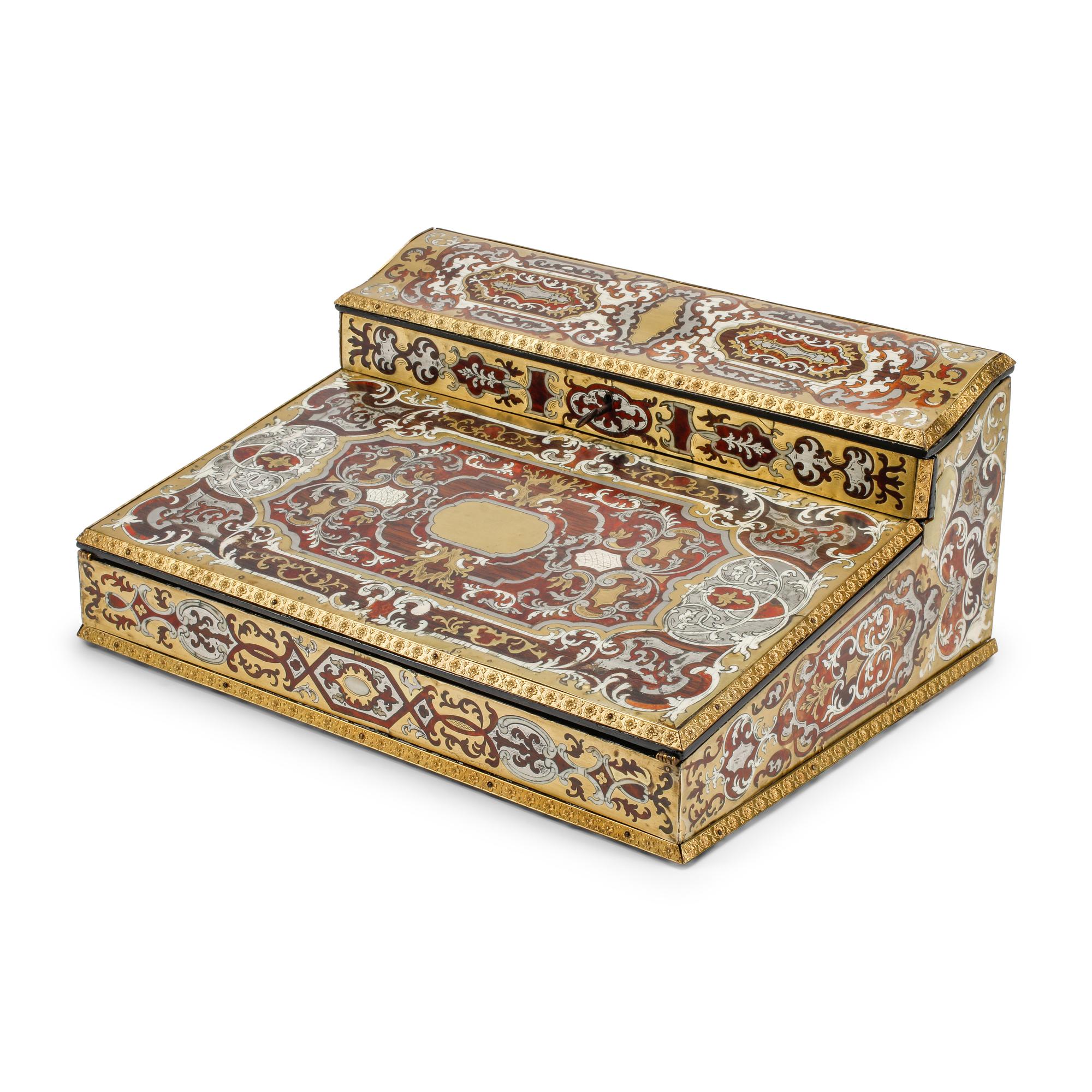 A French Brass and Pewter Inlaid Rosewood Writing Slope