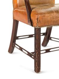 A Pair of George III Style Leather-Upholstered Mahogany Armchairs