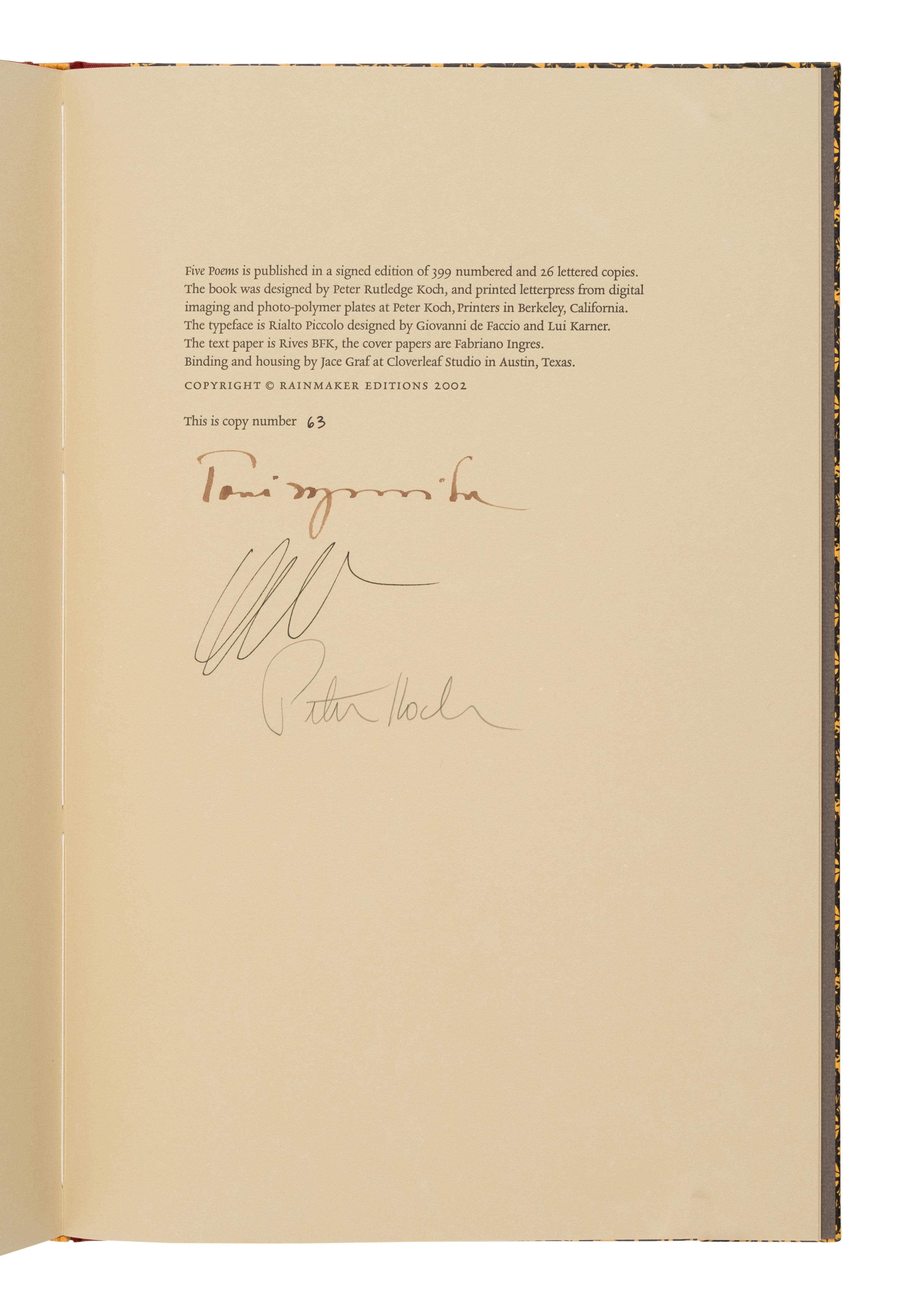 [Walker, Kara (b. 1969), artist]. -- Morrison, Toni (1931-2009). Five Poems . Las Vegas: Rainmaker Editions, 2002.
