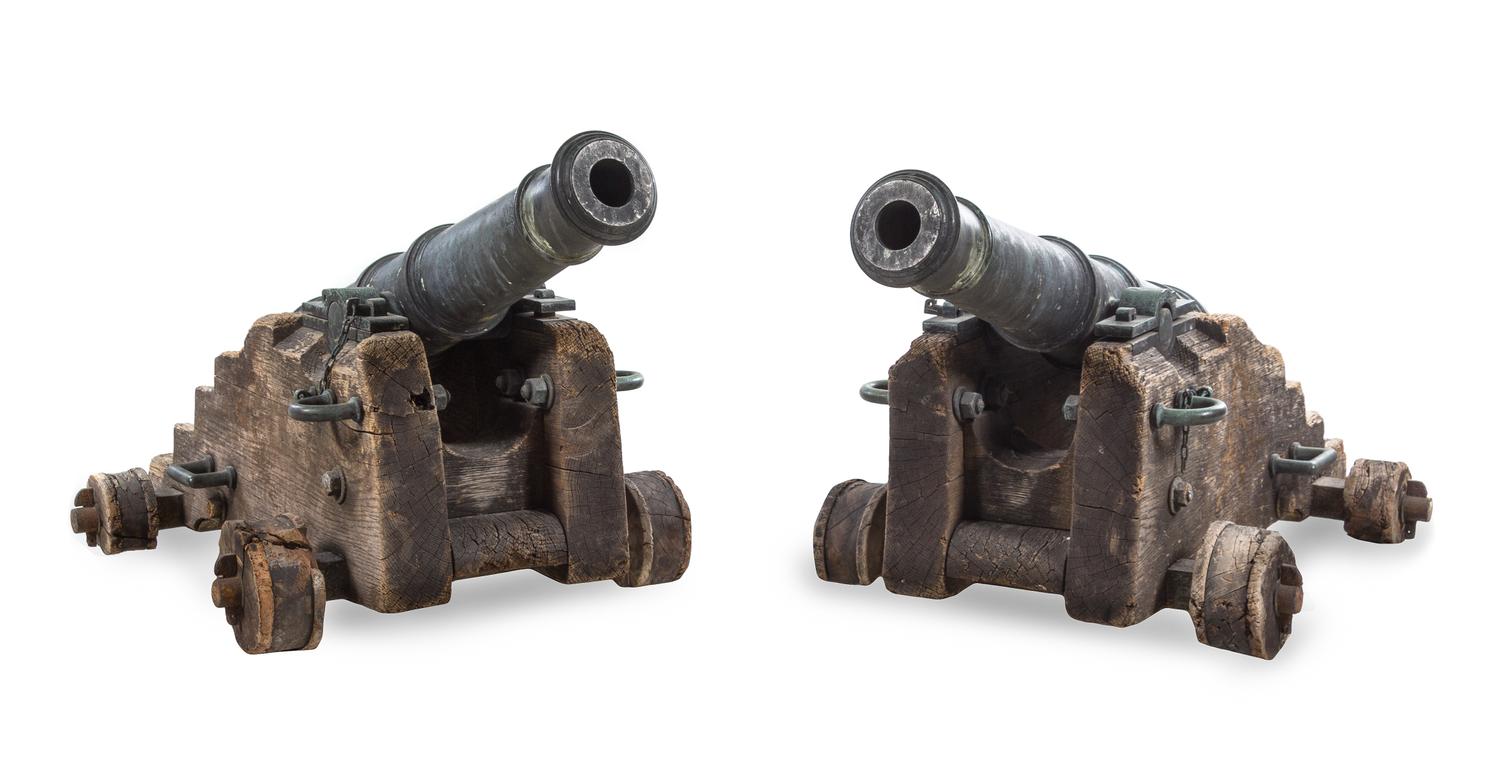 A Pair of French Ship's Cannons Height 20 1/2 x width 41 inches. — LOUIS CHOBERT, PARIS, 19TH CENTURY