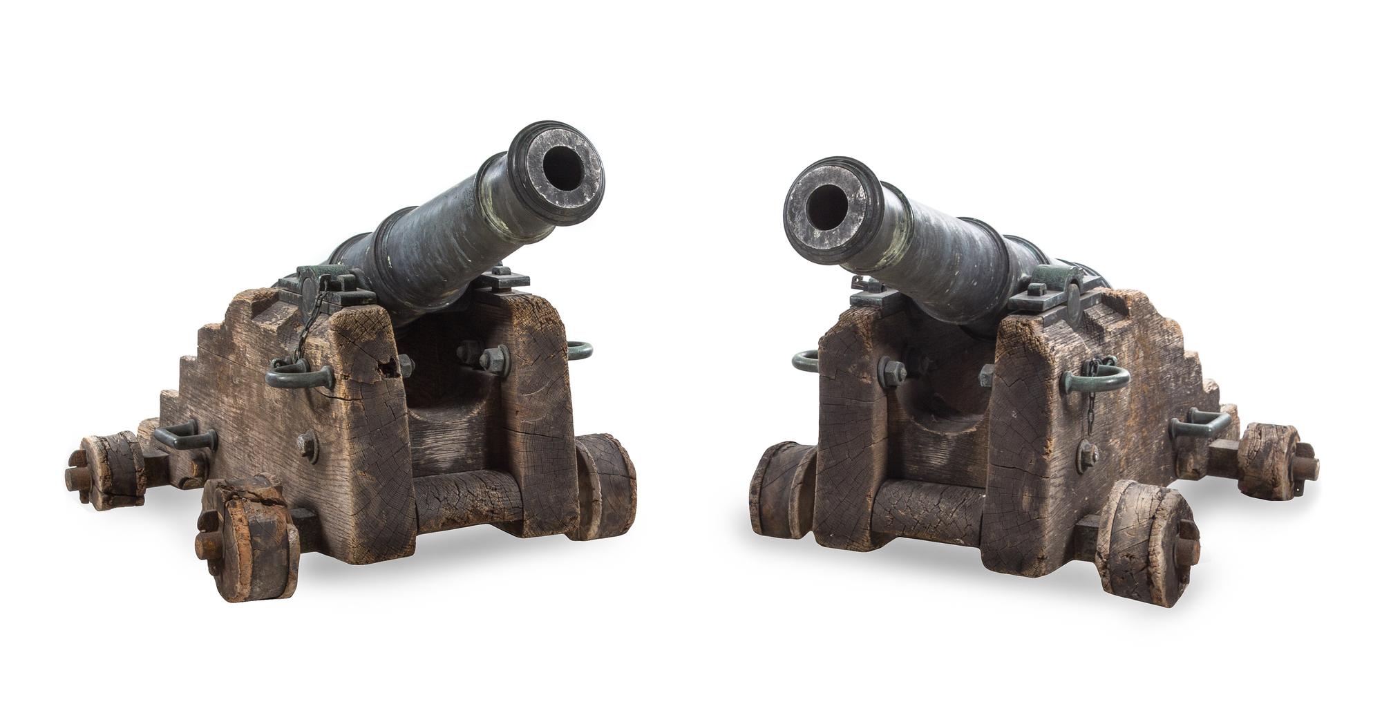 A Pair of French Ship's Cannons Height 20 1/2 x width 41 inches. — LOUIS CHOBERT, PARIS, 19TH CENTURY