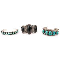 Navajo Silver, Turquoise, and Jet Cuff Bracelets