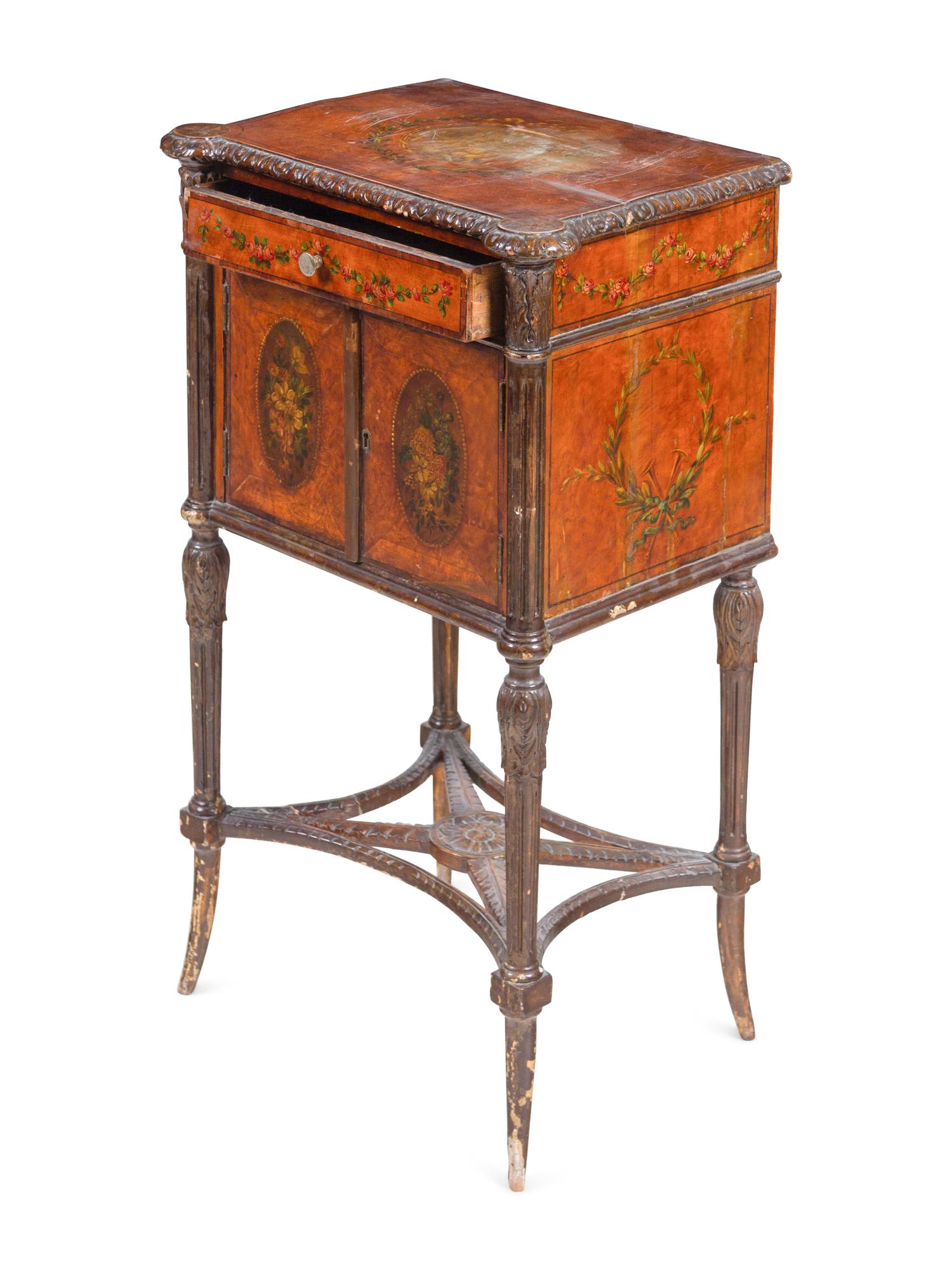 A George III Painted Burl Walnut Small Commode