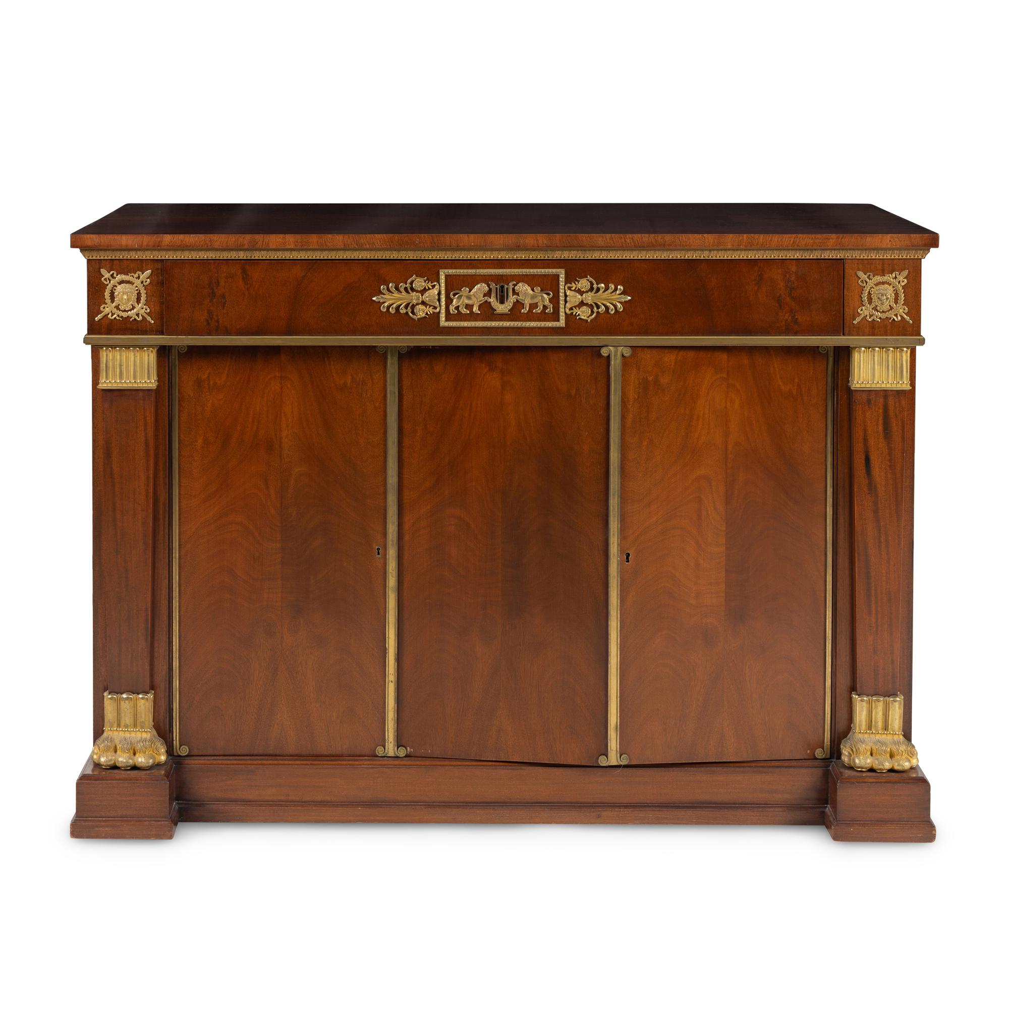 An Empire Style Gilt Bronze Mounted Mahogany Side Cabinet