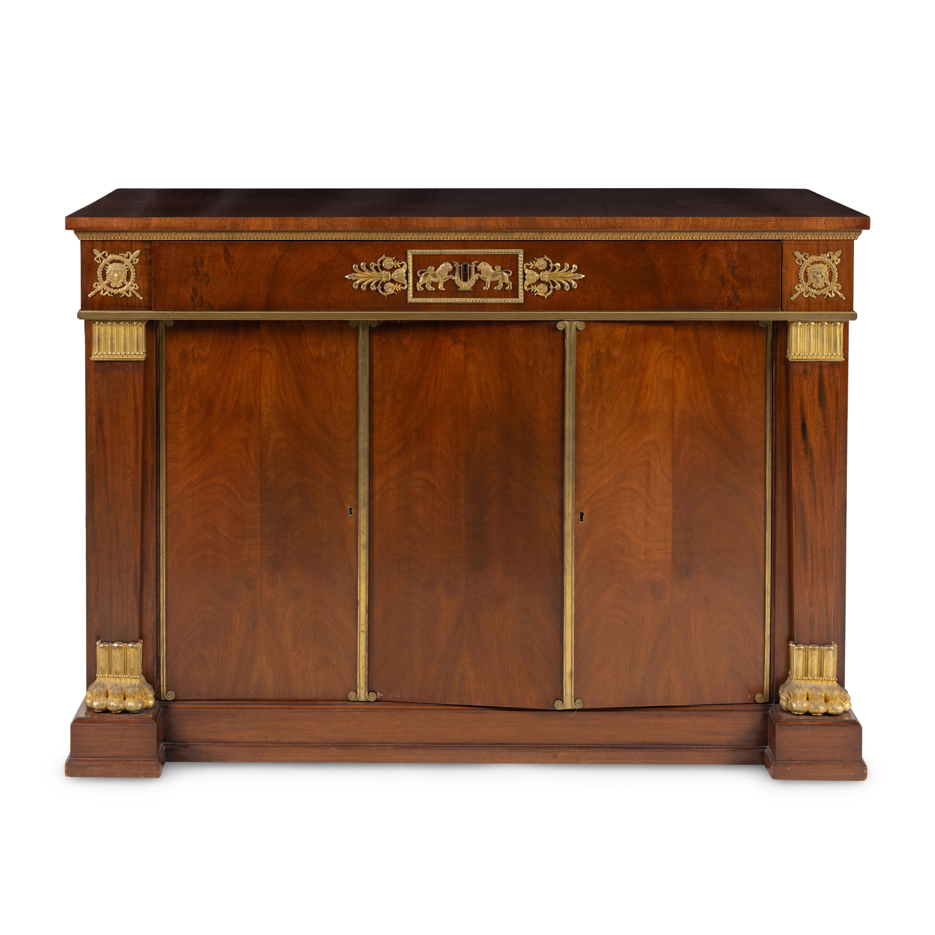 An Empire Style Gilt Bronze Mounted Mahogany Side Cabinet