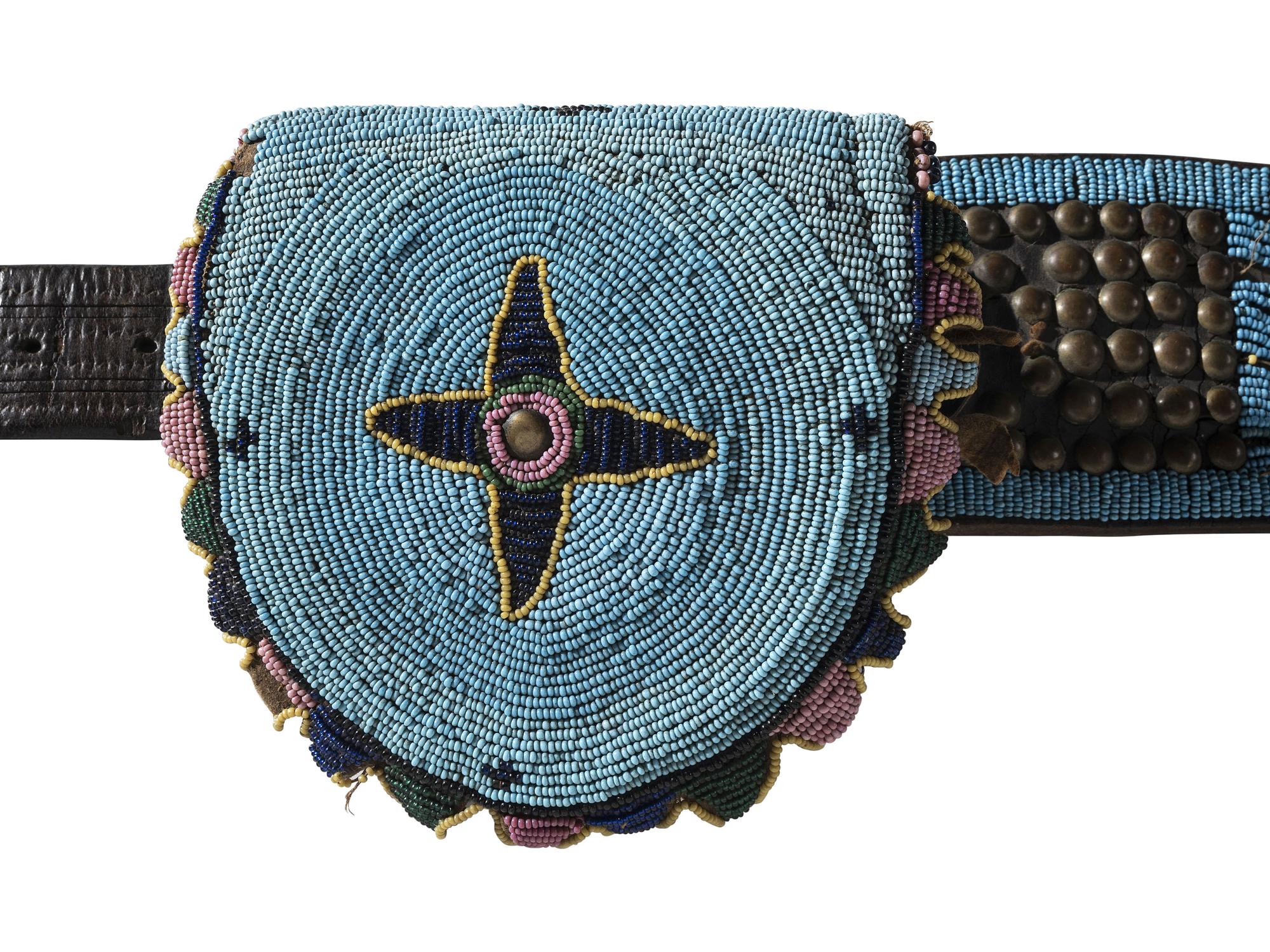 Plateau Beaded and Tacked Belt, with Pouch