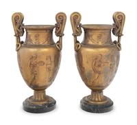 A Pair of Neoclassical Gilt Metal Urns