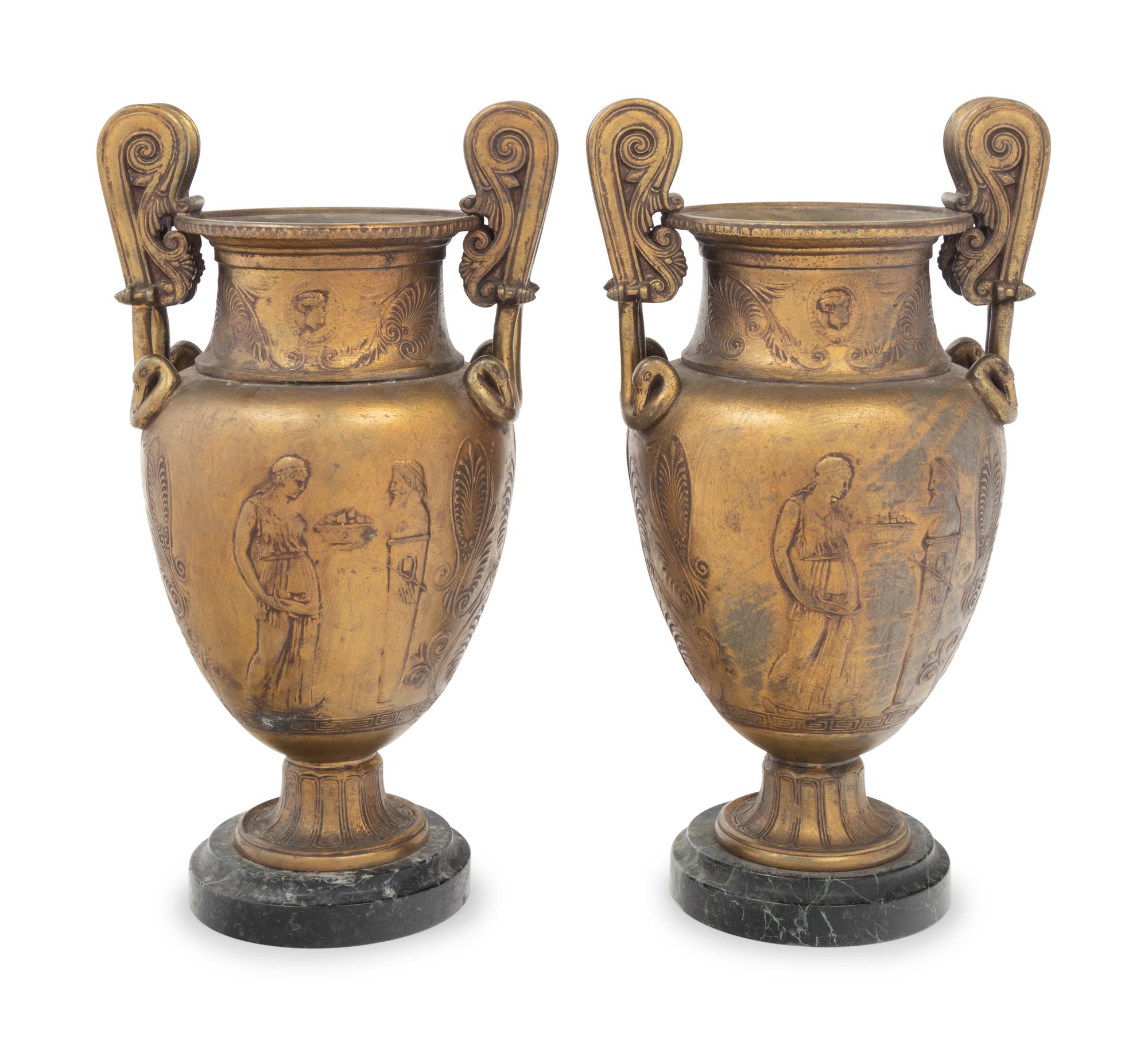 A Pair of Neoclassical Gilt Metal Urns
