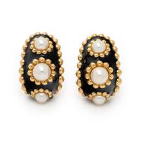 CHANEL, CULTURED PEARL, ENAMEL, AND YELLOW GOLD EARRINGS