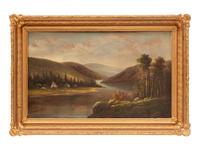 River Encampment Scene with Teepee
