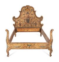 A Fine Italian Rococo Polychrome Decorated Bedframe