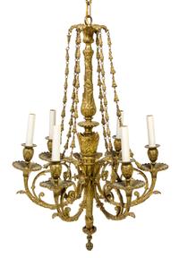A Louis XVI Style Gilt Bronze Six-Light Chandelier Height 28 inches. — CIRCA 1900