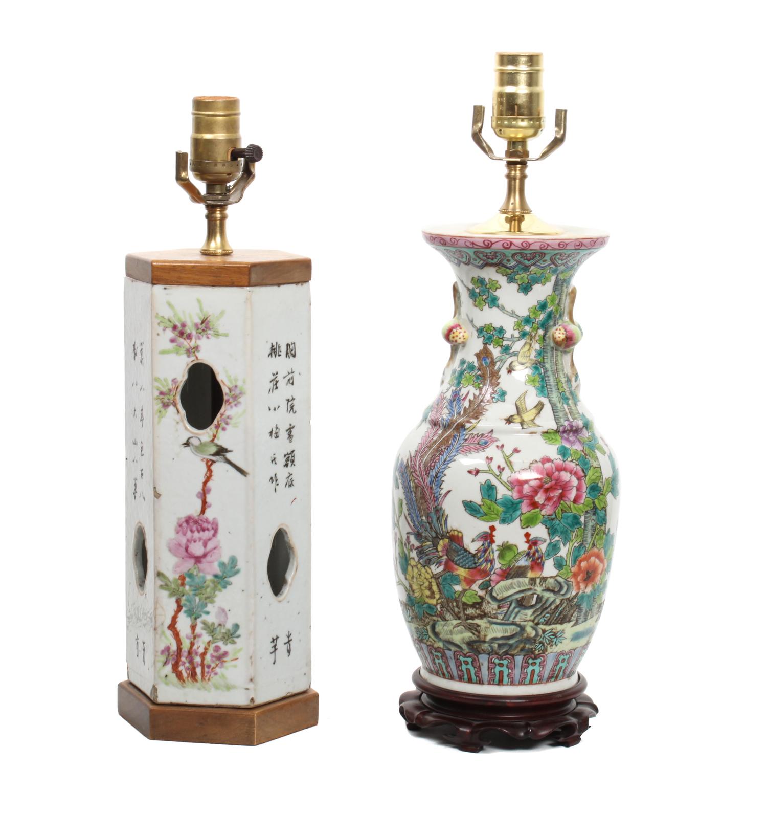Two Chinese Famille Rose Items Height 18 1/2 inches (tallest)