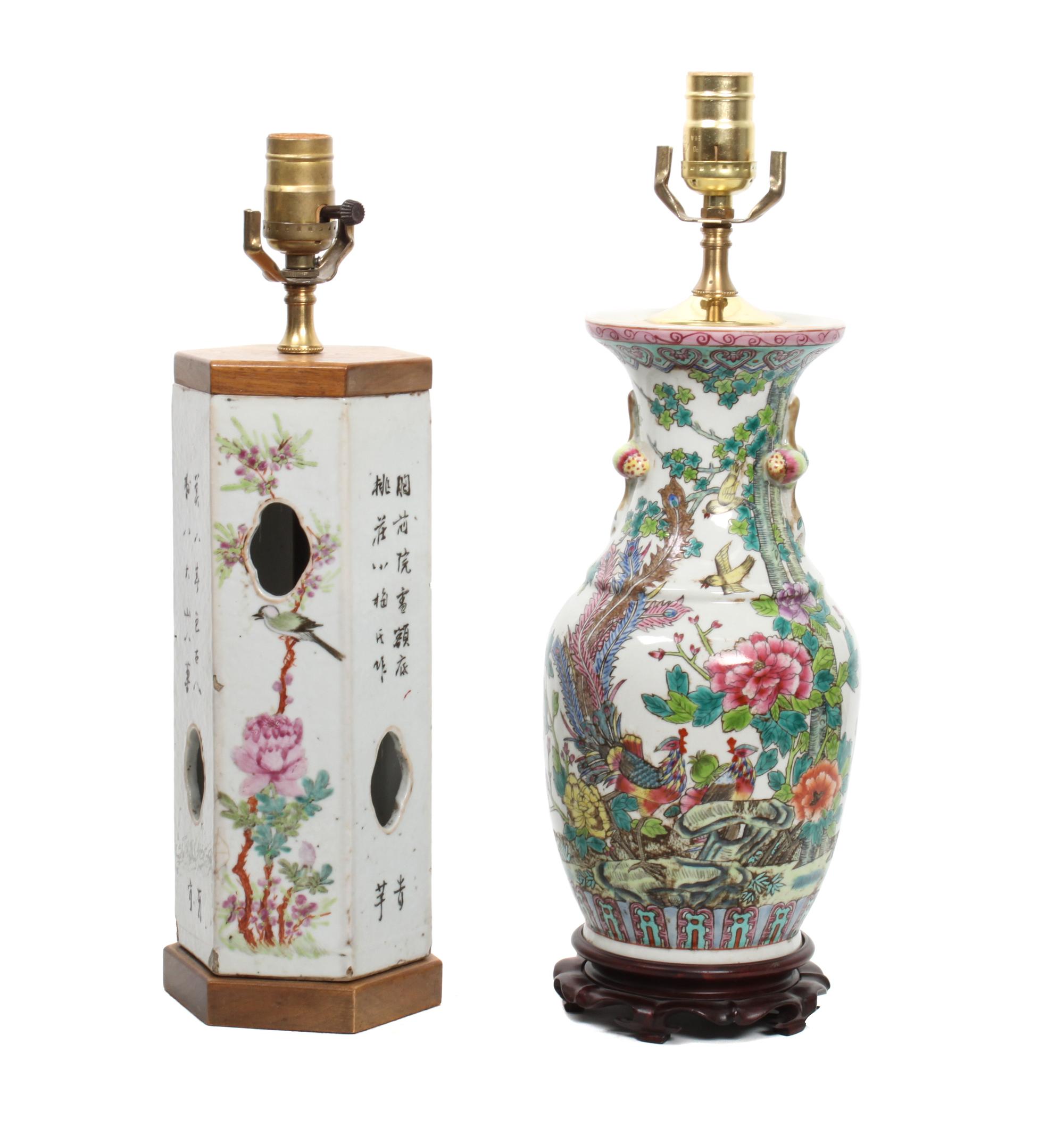 Two Chinese Famille Rose Items Height 18 1/2 inches (tallest)