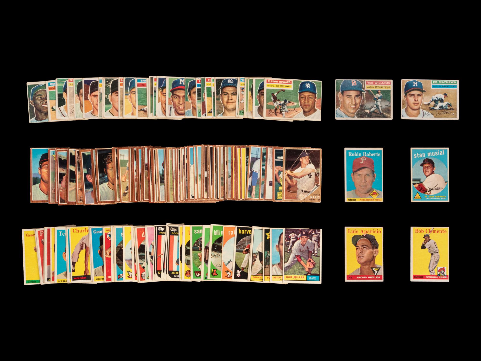 A Group of Assorted 1956, 1958, 1959, 1961, 1962 Topps Baseball Cards Including Ted Williams and Roberto Clemente,