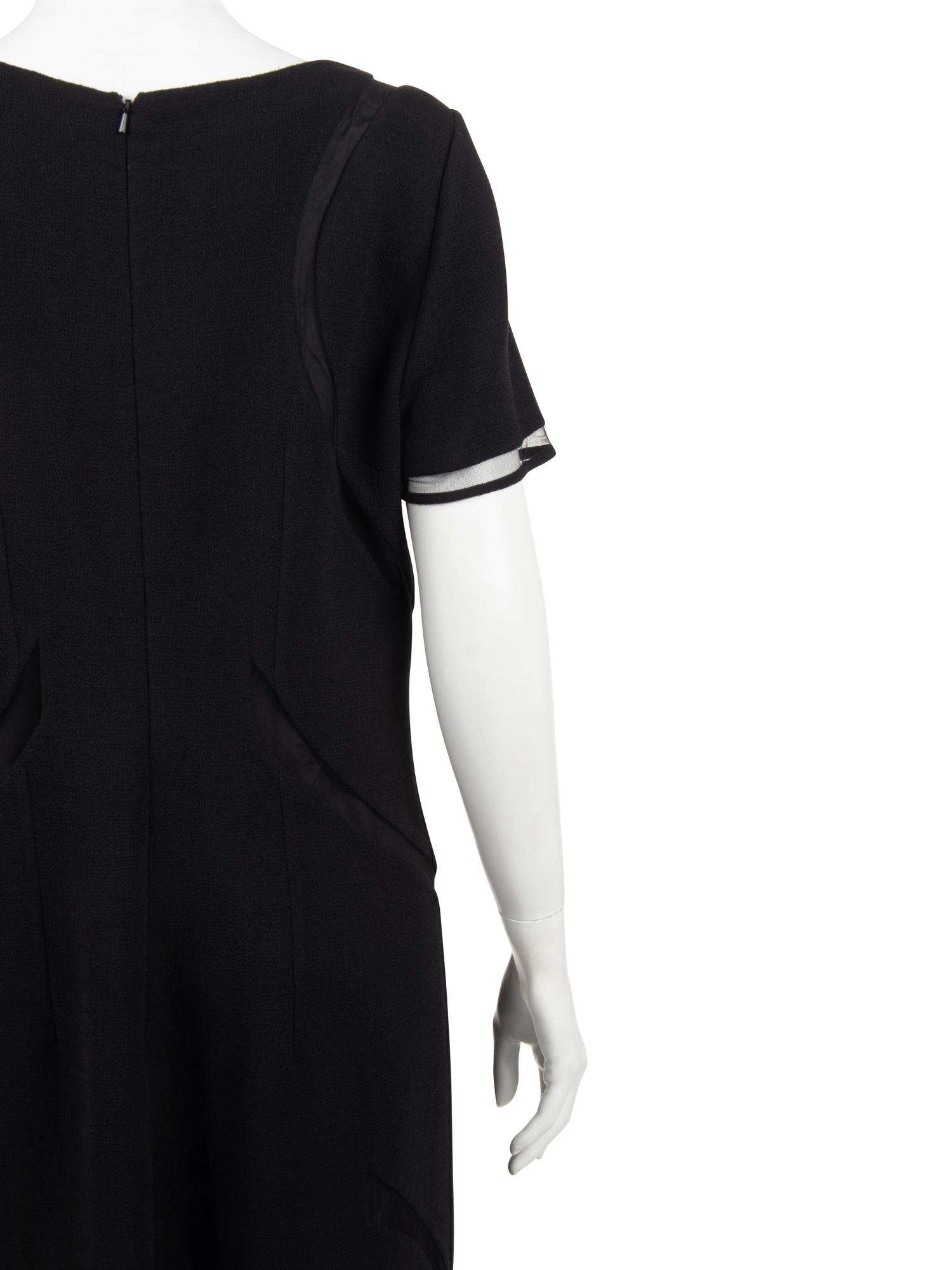 Ralph Rucci Wool Crepe Short Sleeve Dress with Net Inserts
