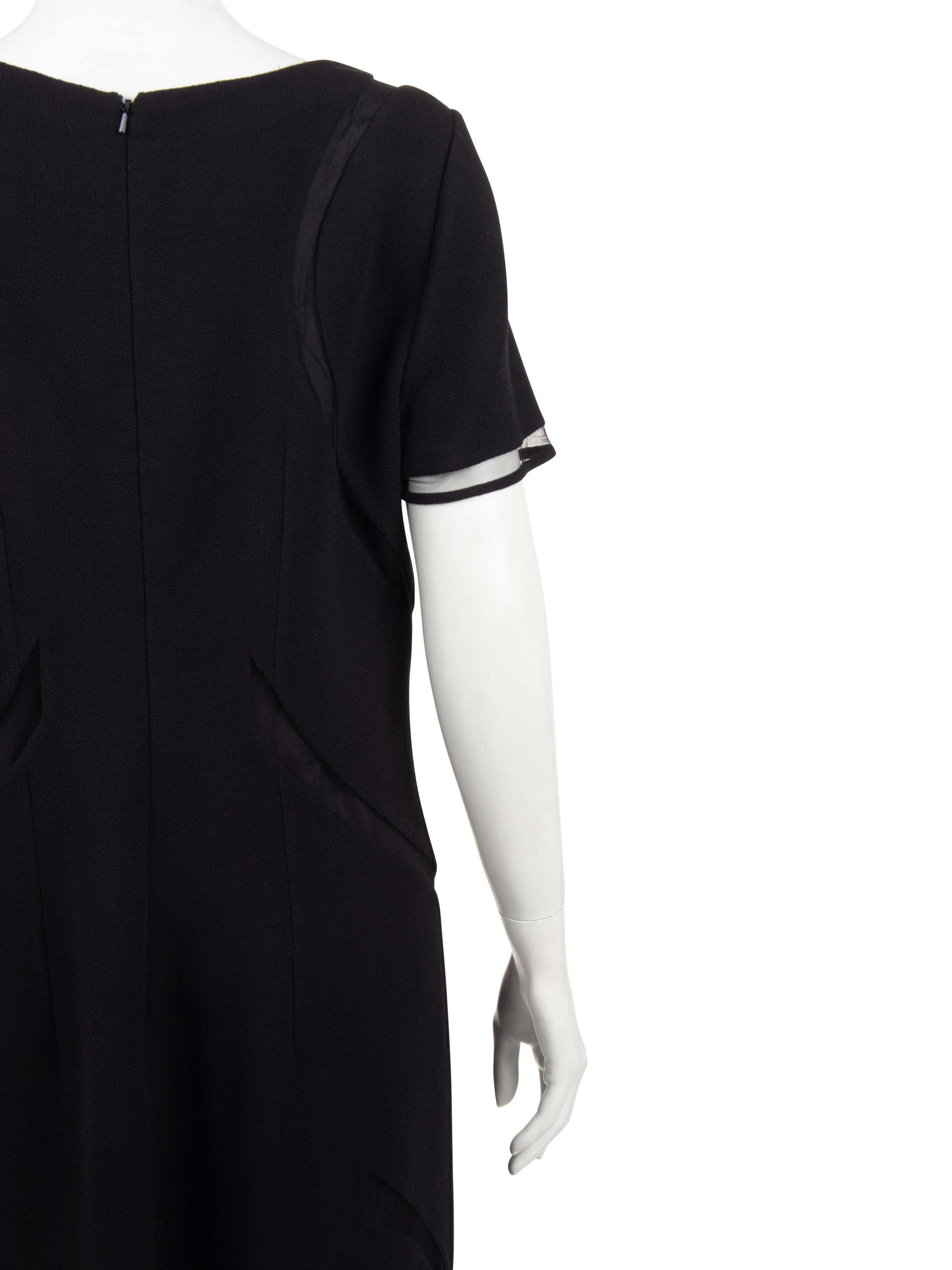 Ralph Rucci Wool Crepe Short Sleeve Dress with Net Inserts