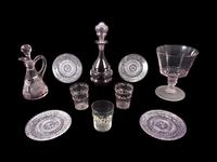 A Large Collection of Blown Glass Decanters, Pitchers, Vases and Cups