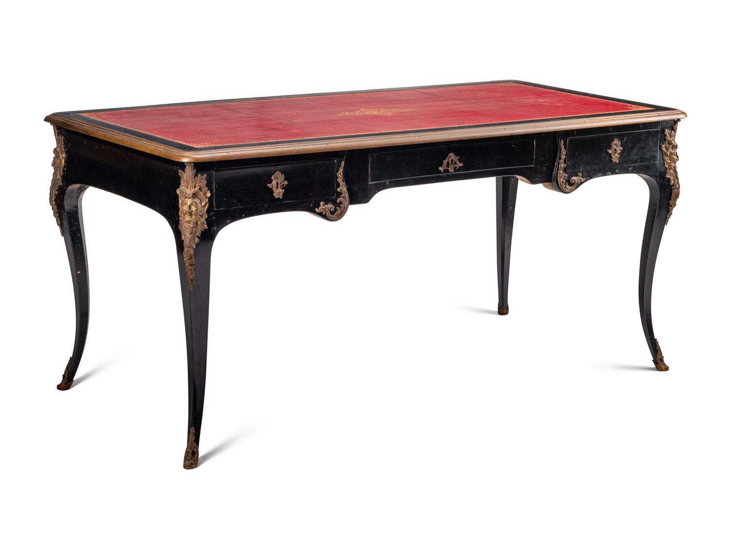 A Louis XV Gilt Bronze Mounted Ebonized Bureau Plat