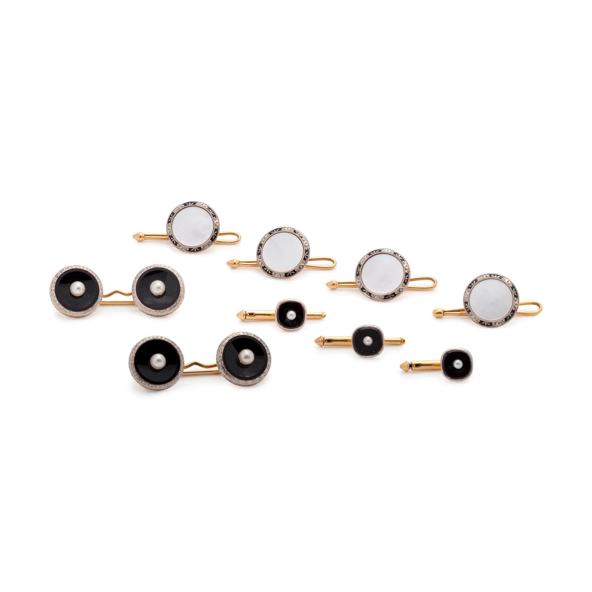 COLLECTION OF YELLOW GOLD DRESS SET JEWELRY
