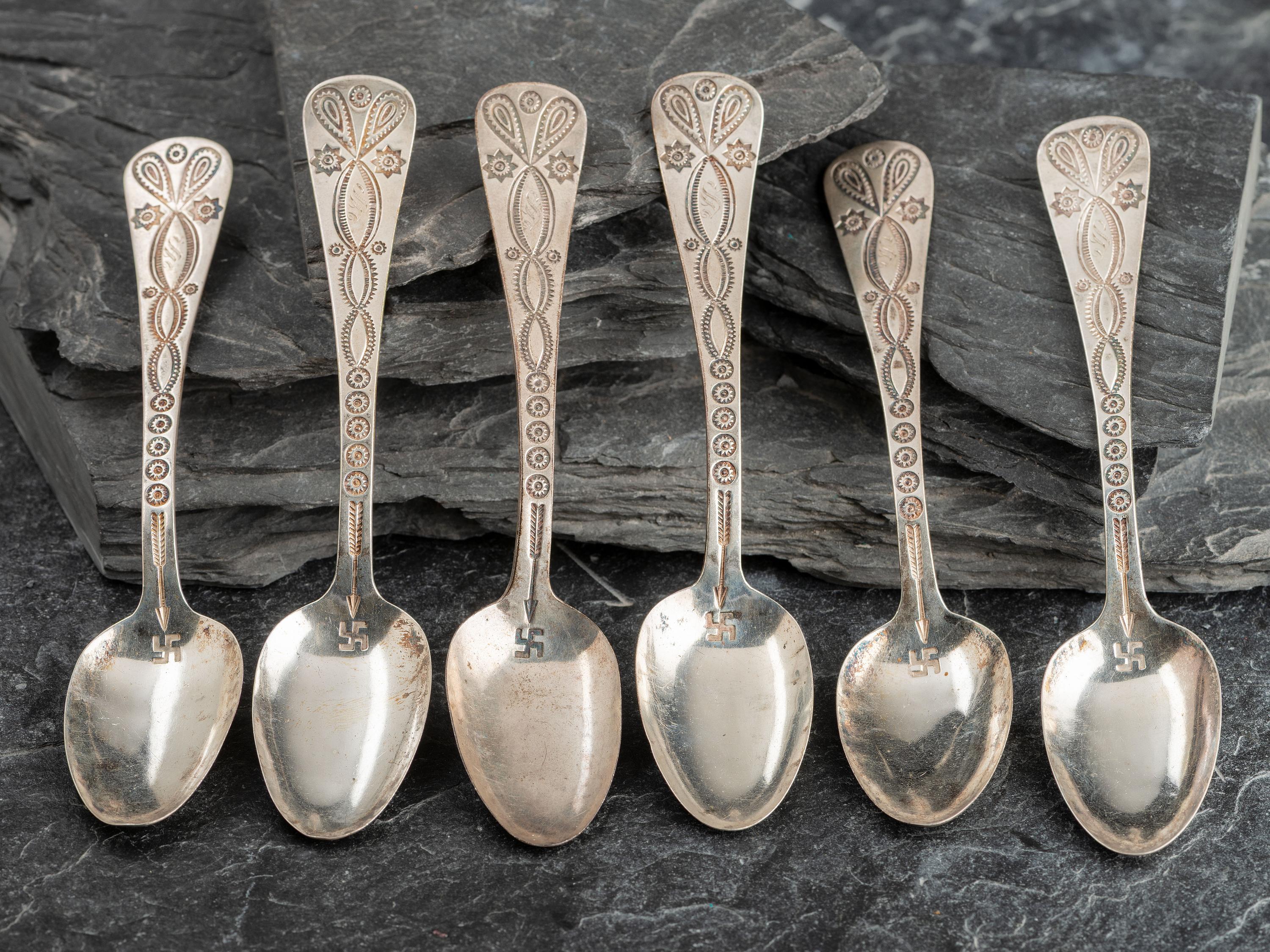 Navajo Stamped Silver Spoons, with Whirling Logs