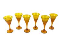 Yellow Glass Decanter with Stopper and Six Goblets, c. 1970